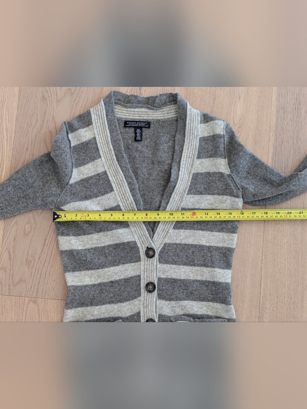 Gray Striped Women's Cardigan Sweater - Picture 3 of 7